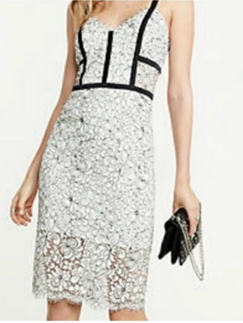 Express White Lace Dress with Black Accents